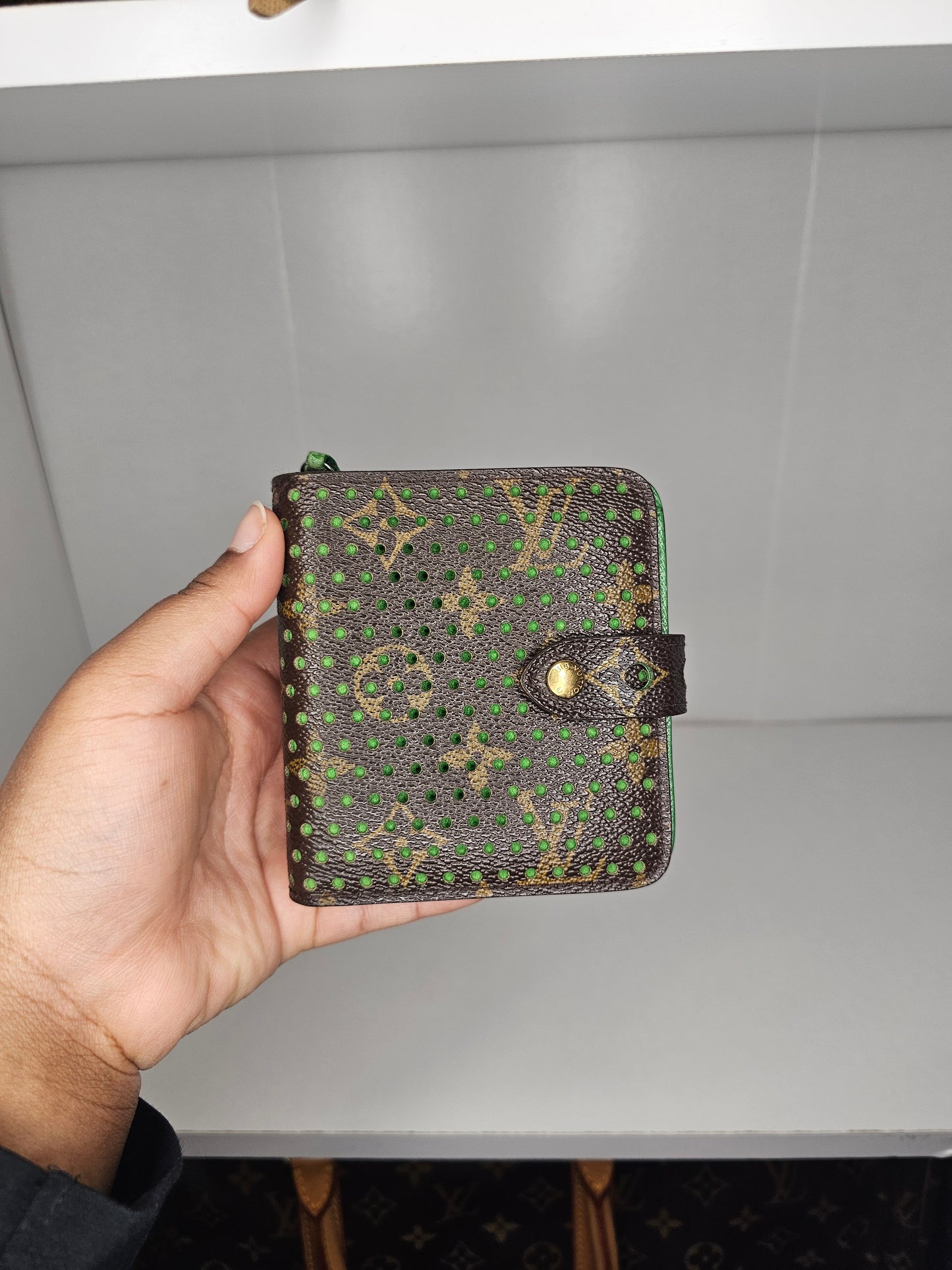 Louis Vuitton Perforated Green Compact Wallet MI0016