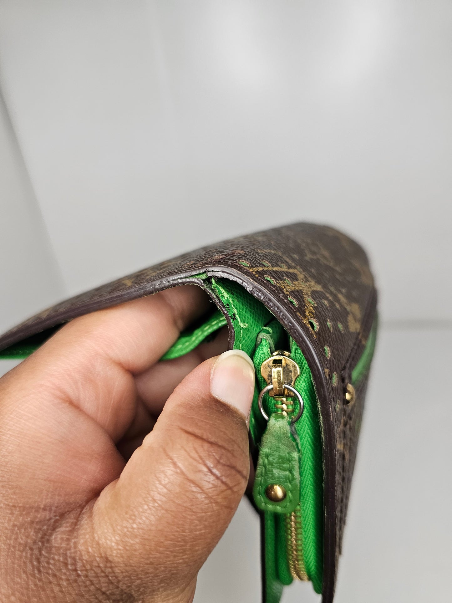 Louis Vuitton Perforated Green Compact Wallet MI0016