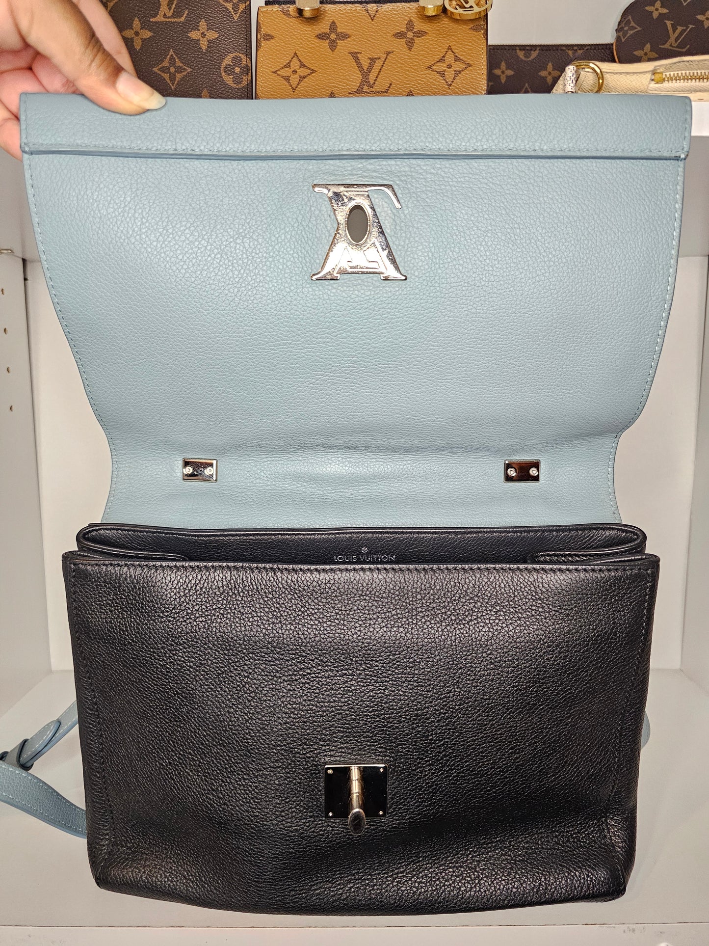 Louis Vuitton Calfskin Lockme II Blue Black Crossbody FL5106