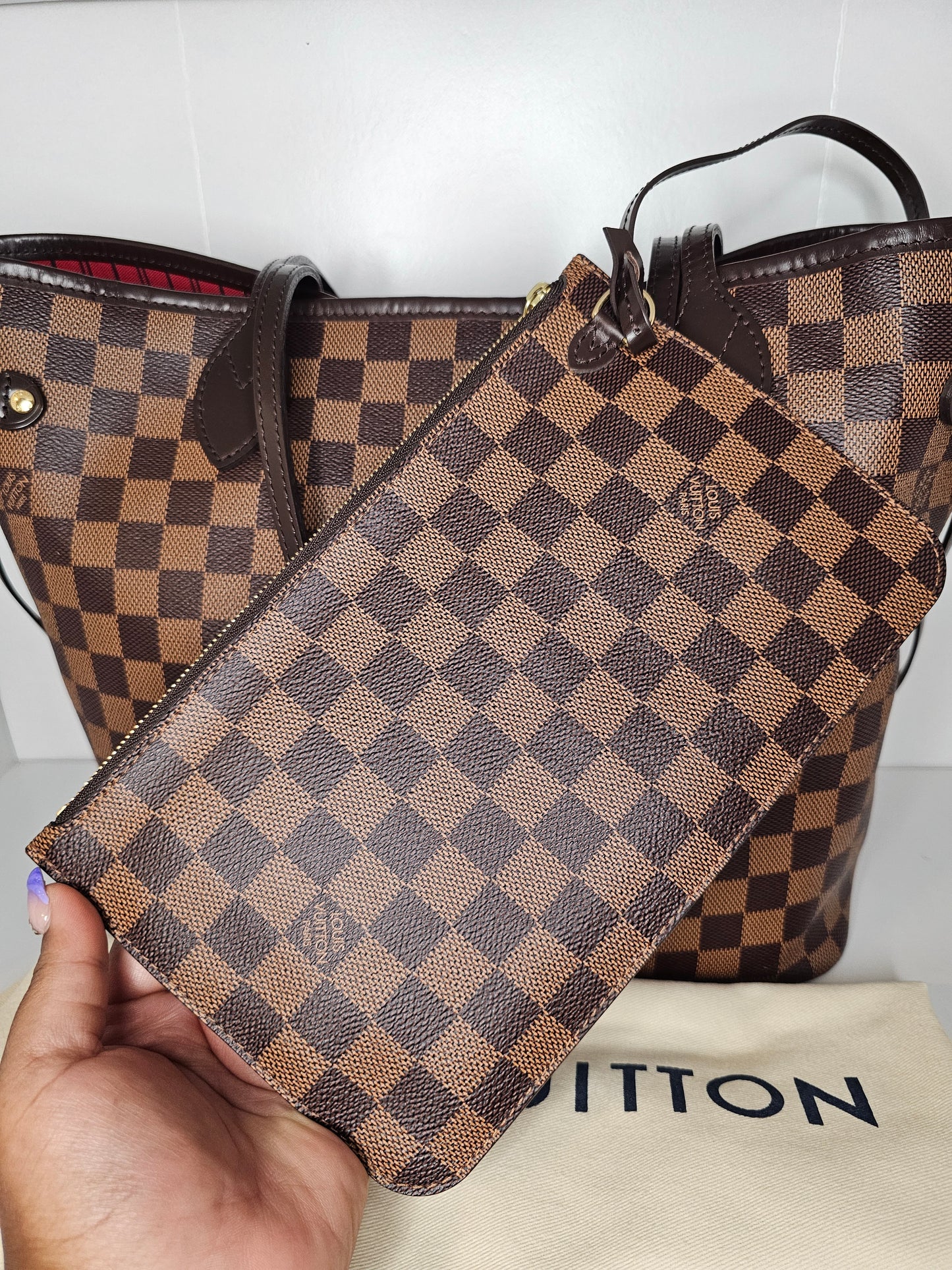 Louis Vuitton Damier Ebene Neverfull MM & Pochette SD0156