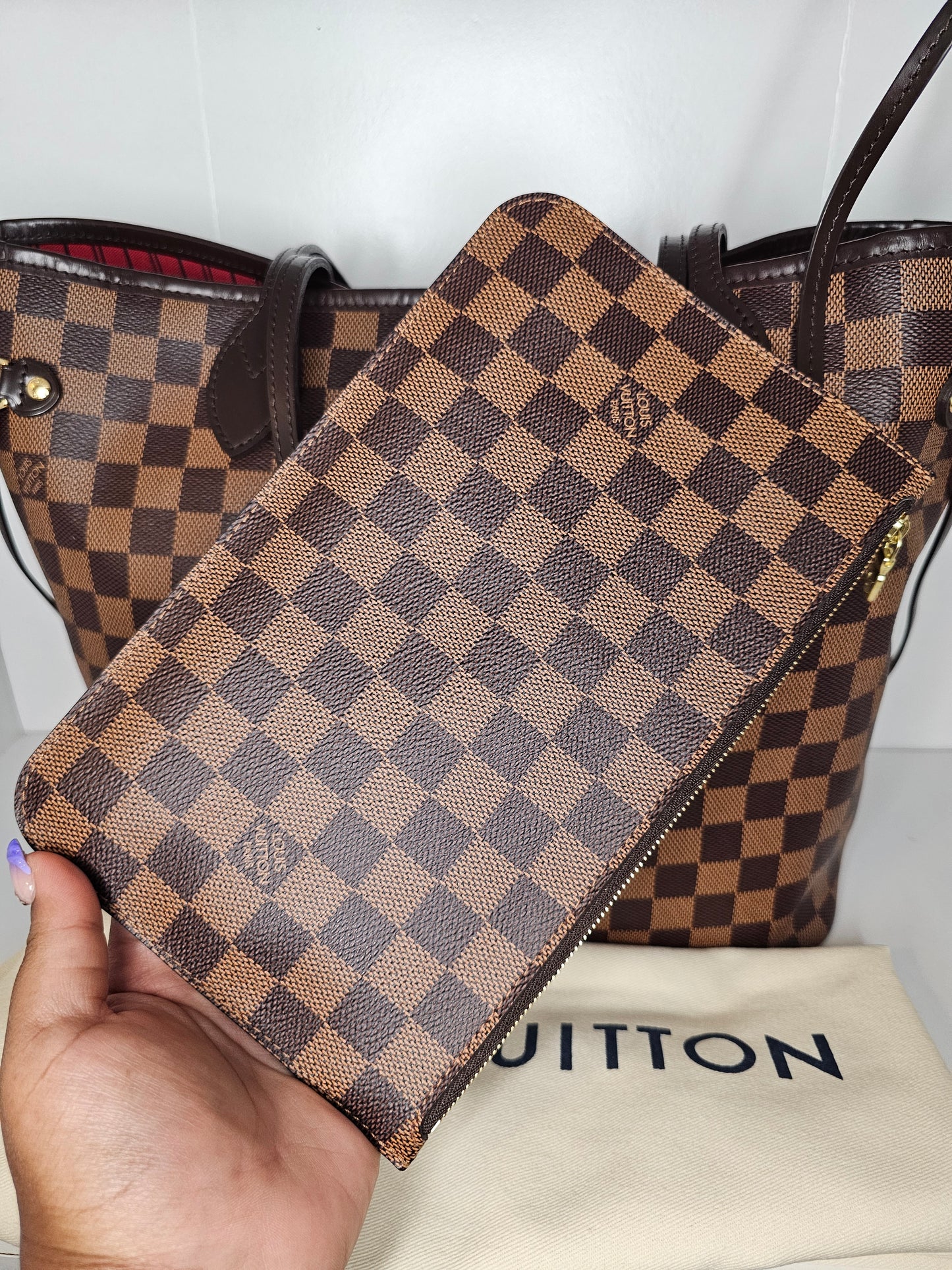 Louis Vuitton Damier Ebene Neverfull MM & Pochette SD0156