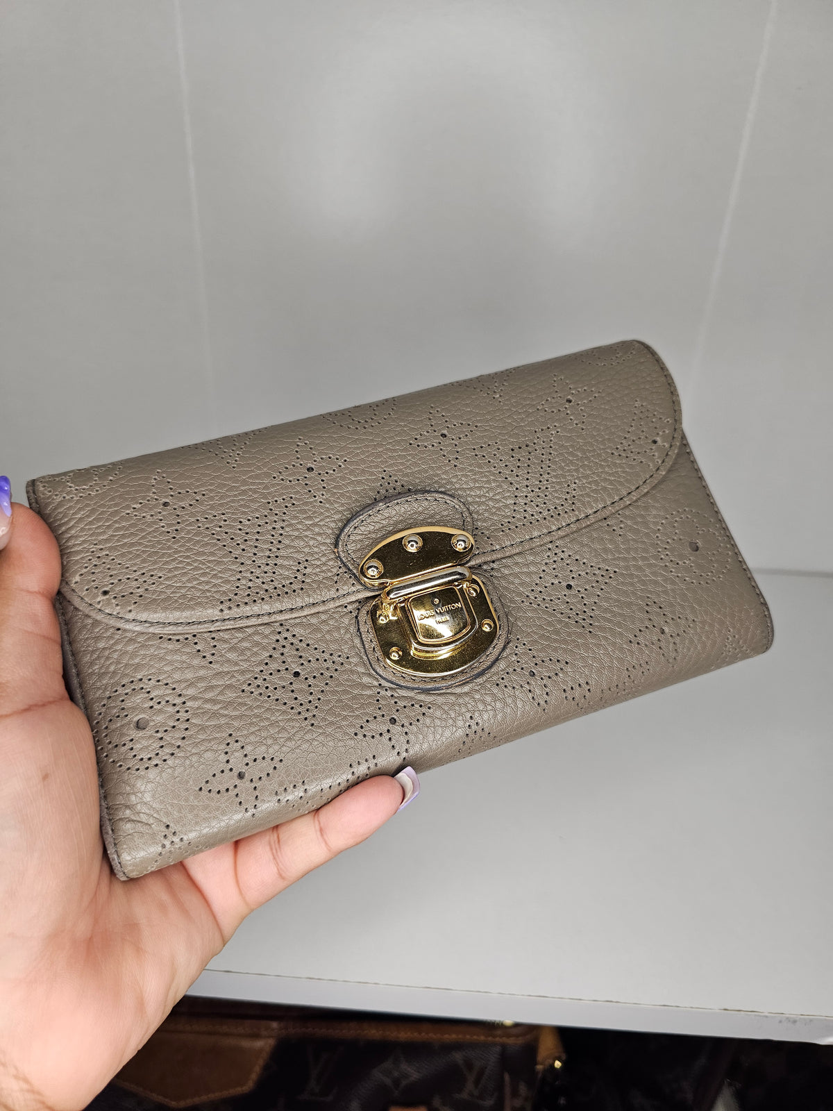 Louis Vuitton Gray / Beige Mahina Amelia Wallet TN2172