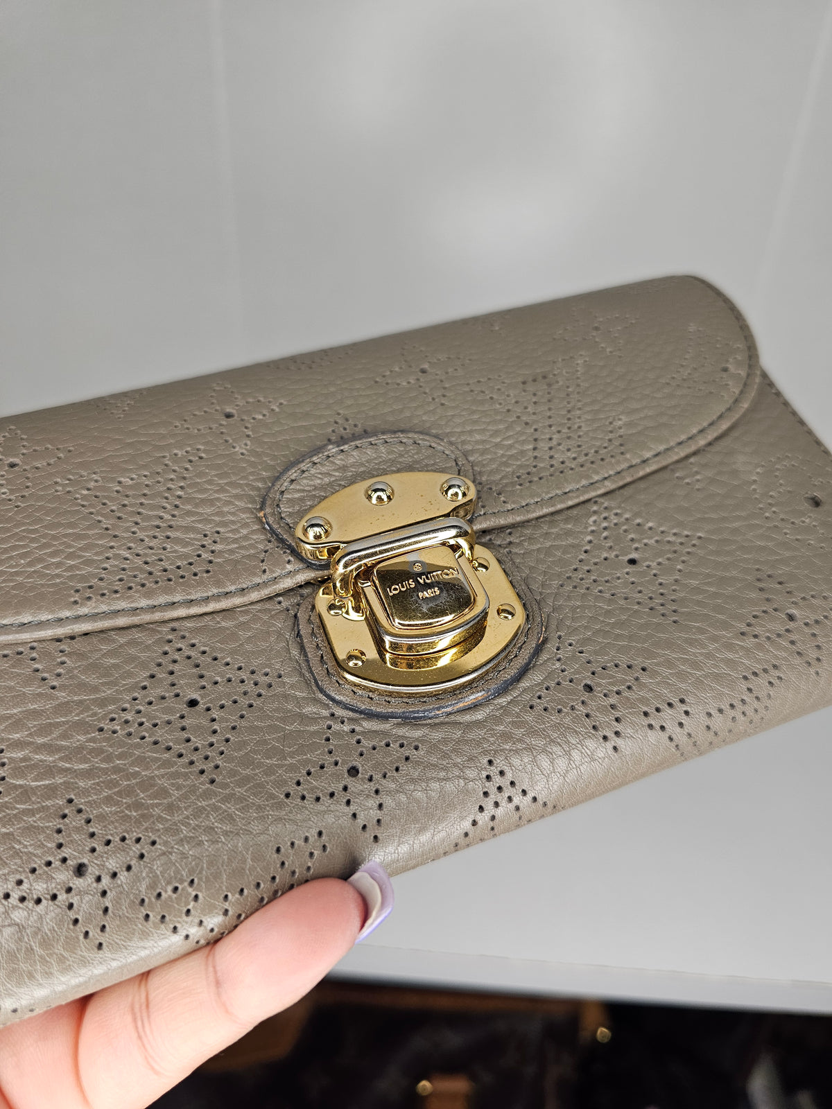 Louis Vuitton Gray / Beige Mahina Amelia Wallet TN2172