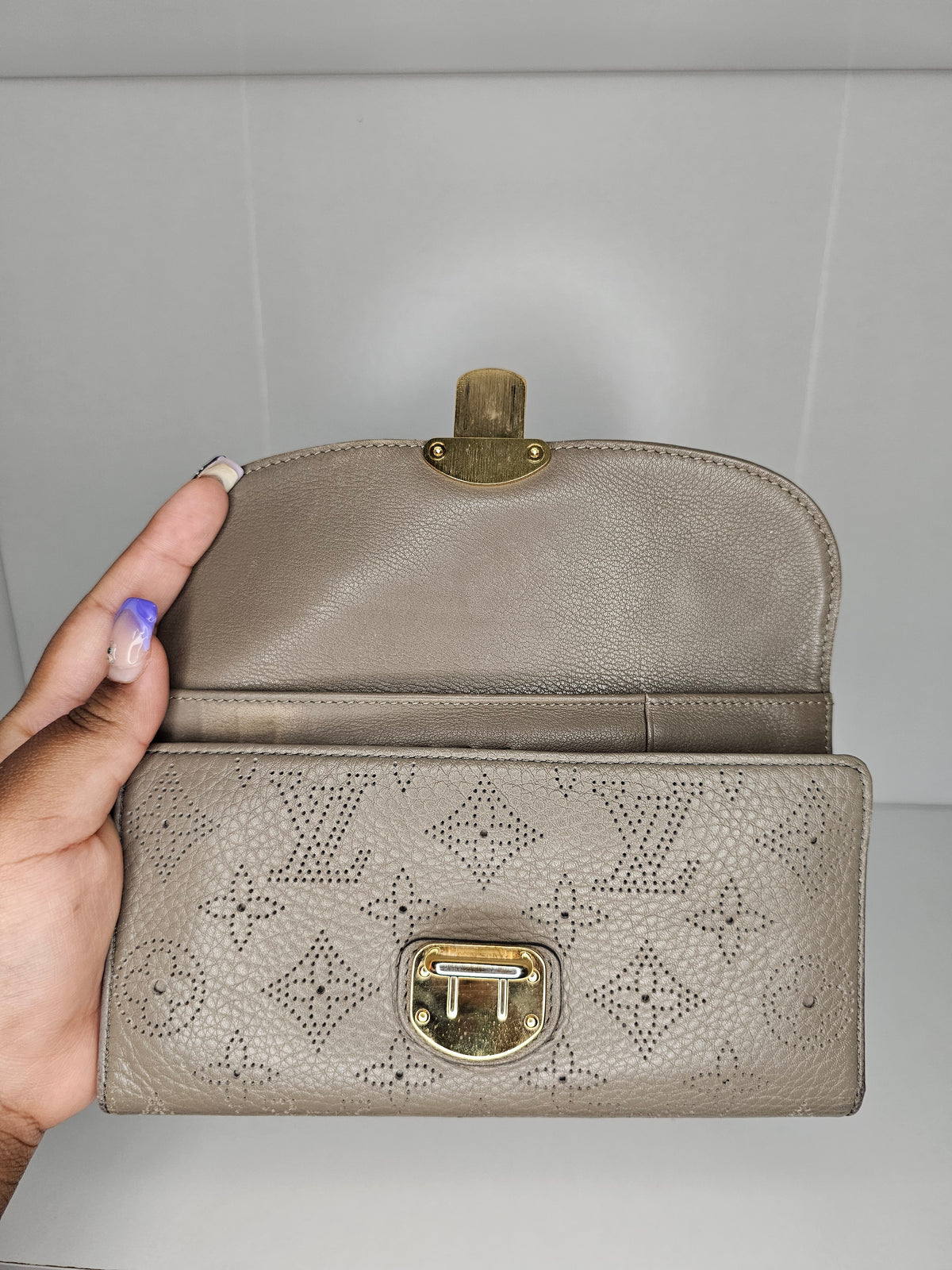 Louis Vuitton Gray / Beige Mahina Amelia Wallet TN2172