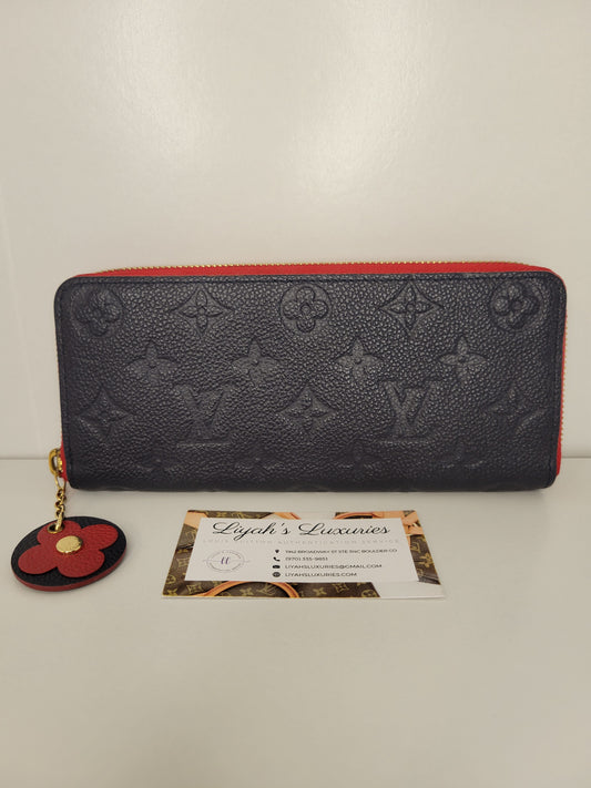 Louis Vuitton Clemence Empreinte Marine Rouge Flower Zip Wallet